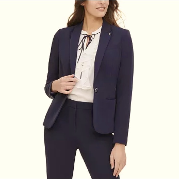 NEW Tommy Hilfiger Navy Blue Women’s One-Button Blazer • patch sleeve - Picture 1 of 8